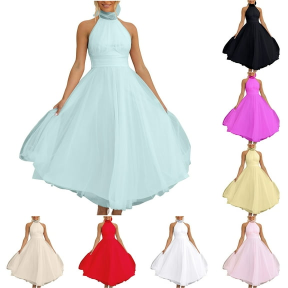 Meichang Halter Dresses for Women Summer Sleeveless A-line Bridesmaid Dress Wedding Party Prom Gown formal Evening Long Maxi Dress