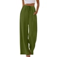 thumbnail image 6 of Linen Pants for Women High Waisted Drawstring Wide Leg Pants Summer Flowy Cotton Linen Pant Boho Beach Vacation Clothes 2026 Army Green L, 6 of 6