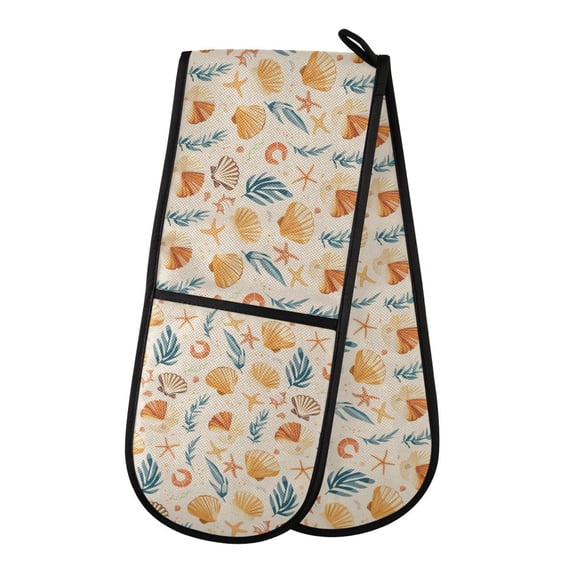 Dailycode Double Sided Oven Mitt with Loop Heat Resistant Kitchen Long Potholders 7" x 35" Shells Starfish Seaweed