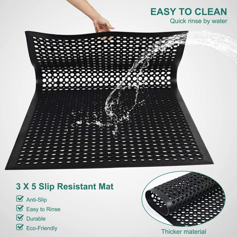 Non-slip Floor Mat Anti-fatigue Drainage Rubber Hexagonal Mats Home Bar  Kitchen