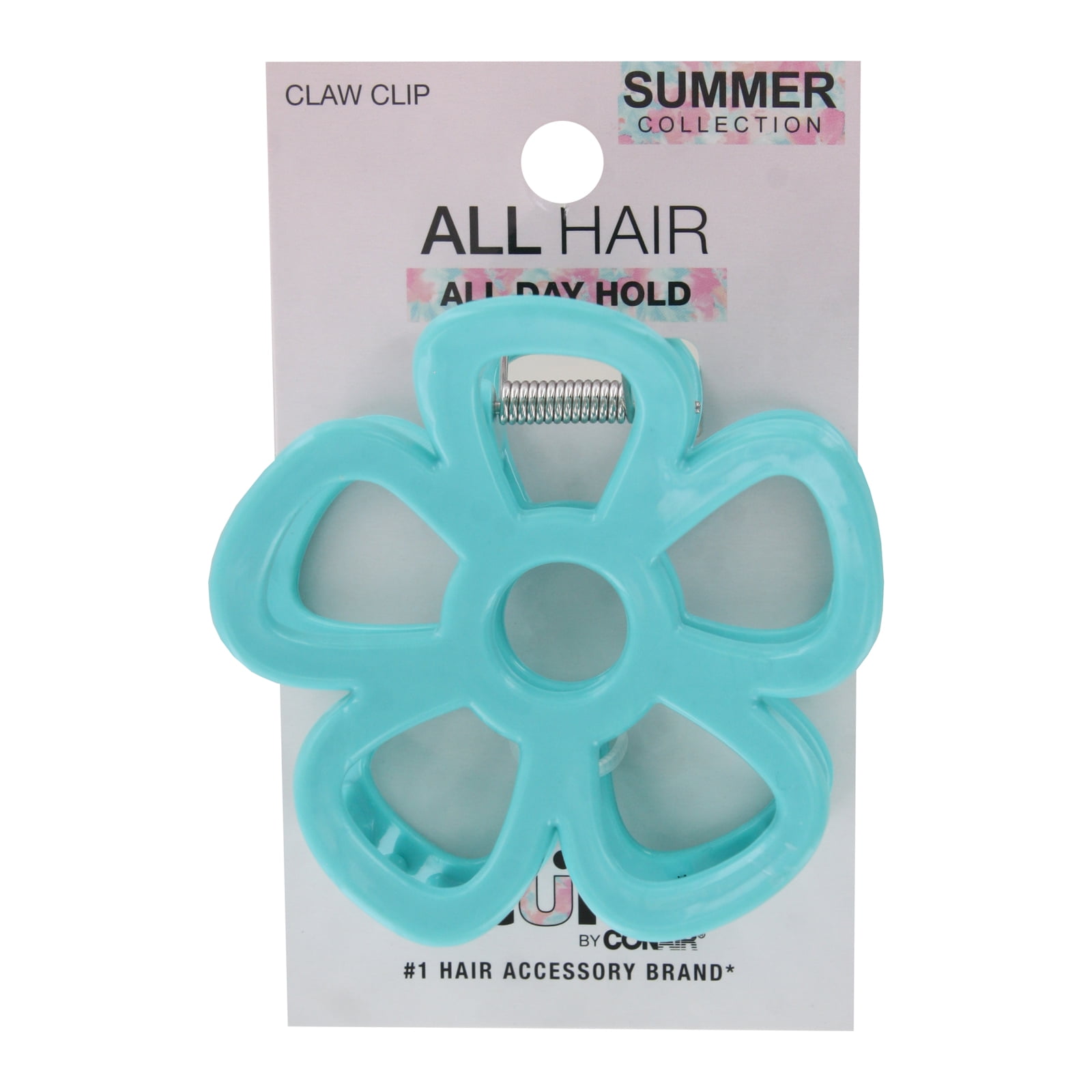 (5 pack) Scunci Summer Collection All Hair All Day Hold Claw Clip, Flower-Shaped Design, Turquoise, 1-Count