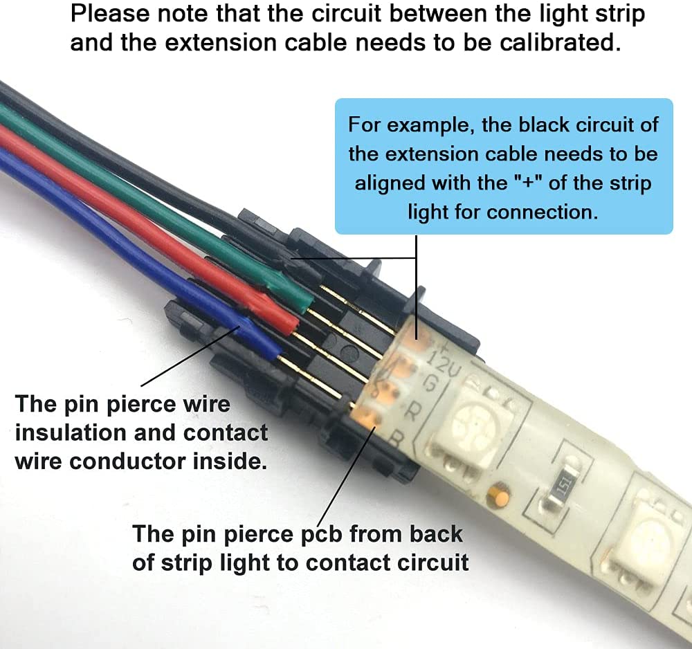 SUPERNIGHT 10 Pack 4 Pin LED Connector for Waterproof 10mm RGB 5050 LED  Strip Lights, Strip to Wire Quick Connection Without Stripping, Include UL  Listed 16.4ft 22 Gauge 4 Conductor Extension Cable - Walmart.com