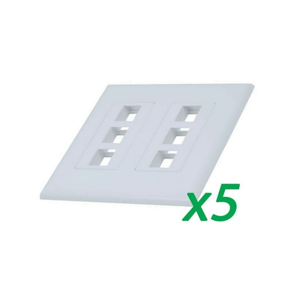 5X White 2-Gang Screwless Decora Wall Plate Cover w/ 3-Port Keystone Jack Insert