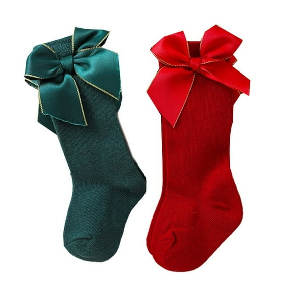 2 Pair Cute Christmas Socks for Baby Girls Soft Children's In Tube Socks Breathable Knee Length Stockings Shower Gift