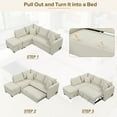 thumbnail image 3 of Miekor Furniture 82.6" L-shaped Sectional Pull Out Sofa Bed Sleeper Sofa with Two USB Ports, Two Power Sockets and a Movable Storage Ottoman, Beige BS8344, 3 of 6