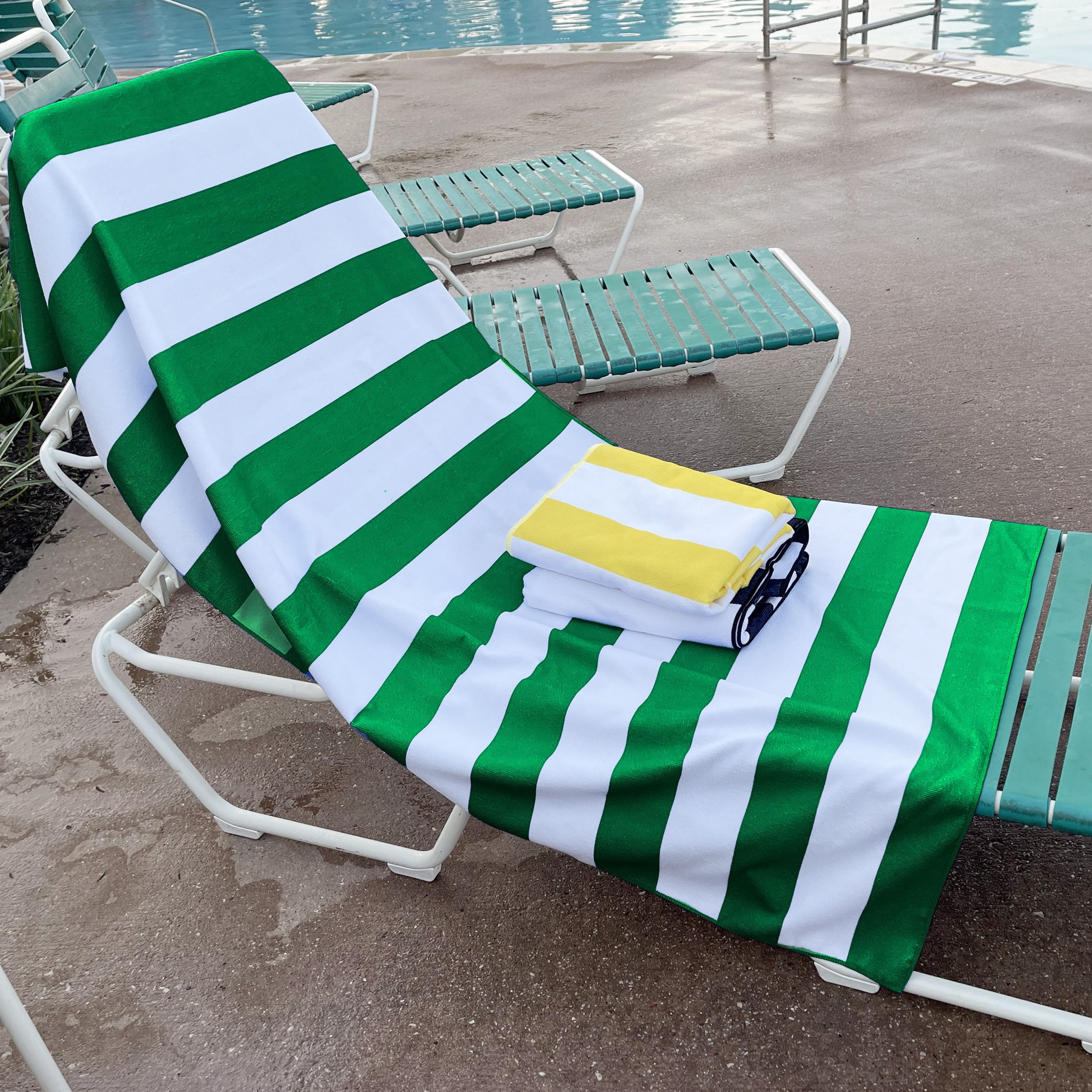 Allgala Oversize 40x70 Inch (1x1.8M) Cabana Stripe Design Microfiber Beach Towel-Green (Pack of 1)-BT81207