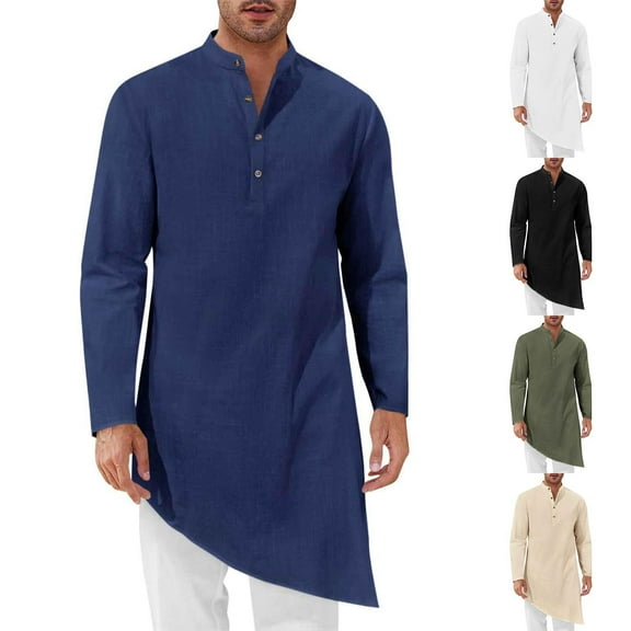 ZZwxWA Men's Muslim Robe Set Arab Middle Robe Long Sleeve Standing Neck Pocket Button Casual Robe Sales