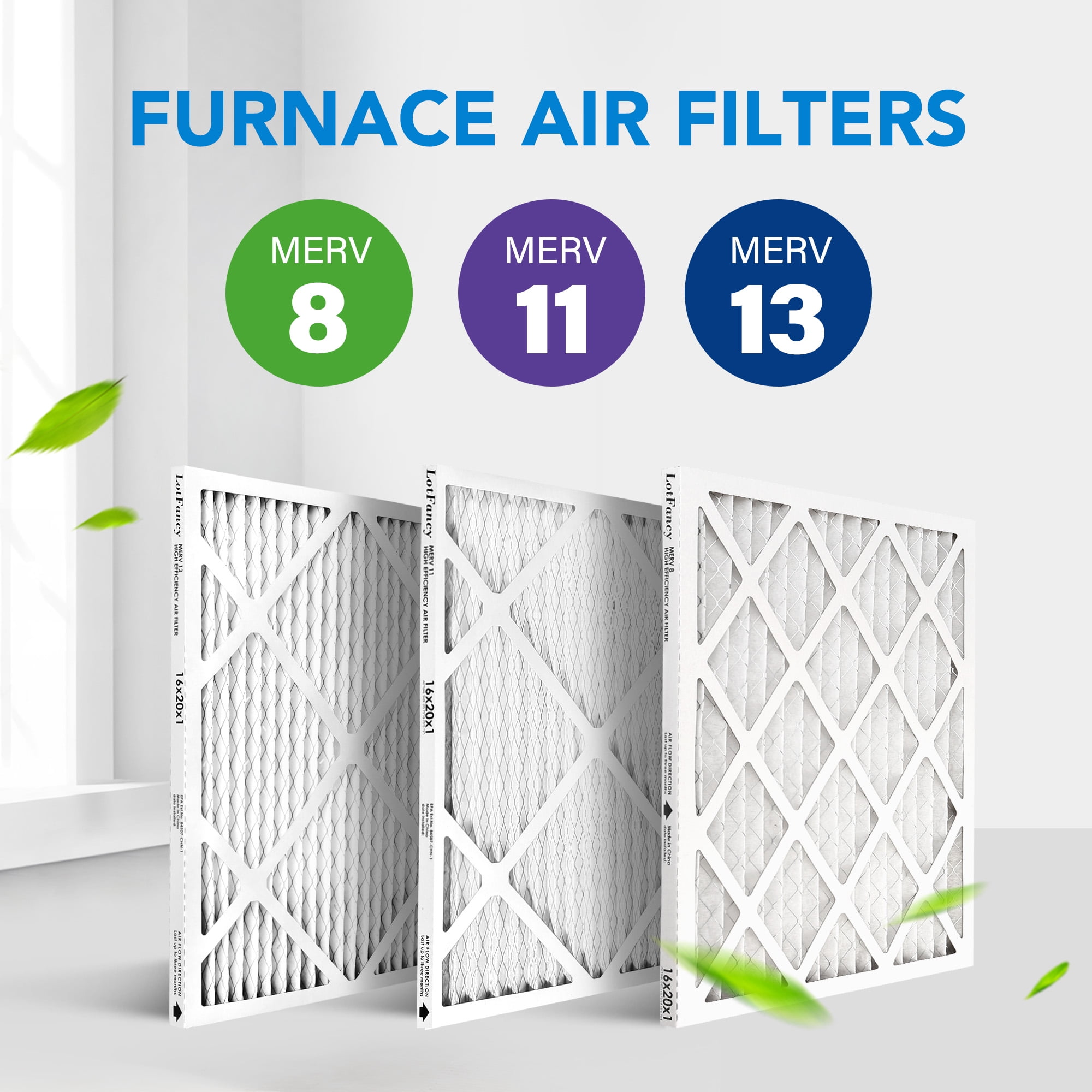 LotFancy 16x20x1 Air Filters, 6 Pack, MERV 8 Pleated HVAC AC Furnace Filters