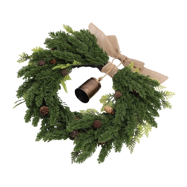 De Cedro De 19,7 Pulgadas, De Navidad De Cedro Artificial Con Campana De Vaca Rústica Vintage, Cinta De Lino Marrón Para Decoración Interior Y Exterior