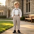 thumbnail image 2 of HAYIMI Toddler Boys Long Sleeve Solid Color T Shirt Tops Suspenders Pants Child Kids Gentleman Outfit Sets Comfort Clothes Sets, 2 of 6