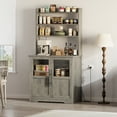 thumbnail image 4 of Gaderth Bakers Rack with 2 Glass Doors, Farmhouse Bakers Rack with Power Outlet, Coffee Bar, Microwave, Kitchen Storage Shelves, Small Kitchen Bakers Rack Cabinet with Large Storage, Easy Assembly, 4 of 8