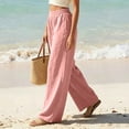 thumbnail image 7 of Work Pants for Women Women Linen Wide Leg Pants High Waisted Elastic Waist Flowy Casual Summer Beach Pants for Women Pink S, 7 of 7