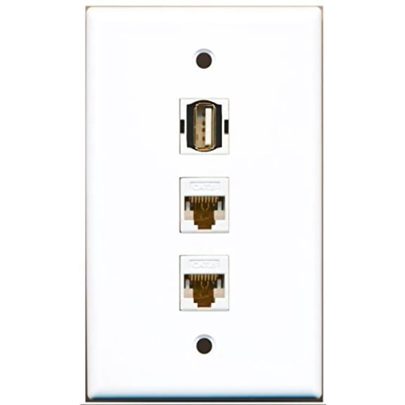 RiteAV - 1 Port USB A-A 2 Port Cat6 Ethernet White Wall Plate