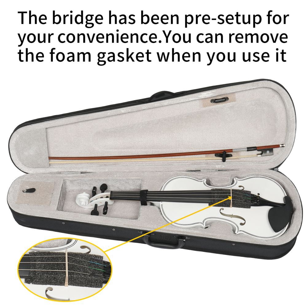 4/4 Violin Set Full Size Fiddlewith Hard Case, Shoulder Rest, Rosin, Bow and Extra Strings, for Adults Beginner Students (White)