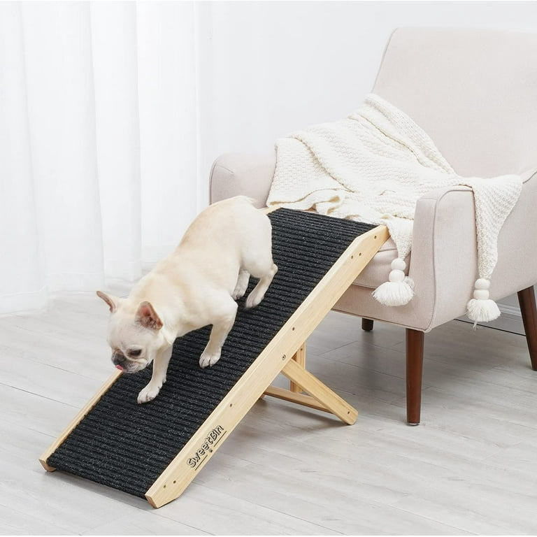 SweetBin 10 19 Height Adjustable Pet Ramp for Small to Medium Dogs Cats Up to 110Lbs Wooden Foldable Portable Dog Cat Ramp Perfect for Couch Bed Car with Non