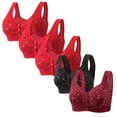thumbnail image 1 of LOVZFMLL Bras for Women 5pc Woman's Comfortable Lace Breathable Bra Underwear No Rims Red L, 1 of 3