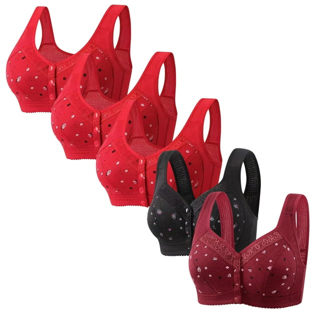 LOVZFMLL Bras for Women 5pc Woman's Comfortable Lace Breathable Bra Underwear No Rims Red S