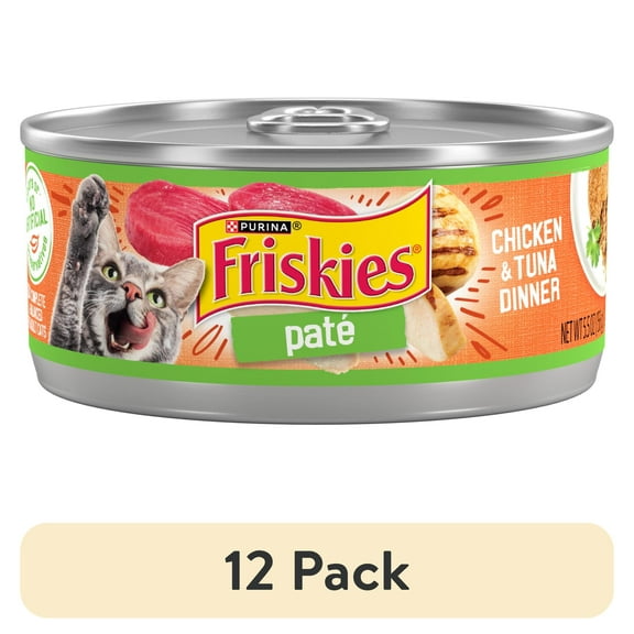 (12 pack) Purina Friskies Pate, Chicken & Tuna Dinner, Wet Cat Food, 5.5 oz Can