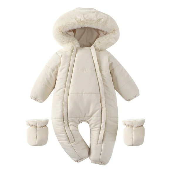 Fozruso Boys Lightweight Puffer Jacket 0-3 Months,Boys Snow Wear Winter Baby Jumpsuit With Hood And Collar Warm Romper For Infants 0 24 Months Beige