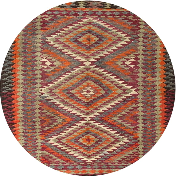 Ahgly Company Indoor Round Traditional Orange Brown Persian Area Rugs, 3' Round