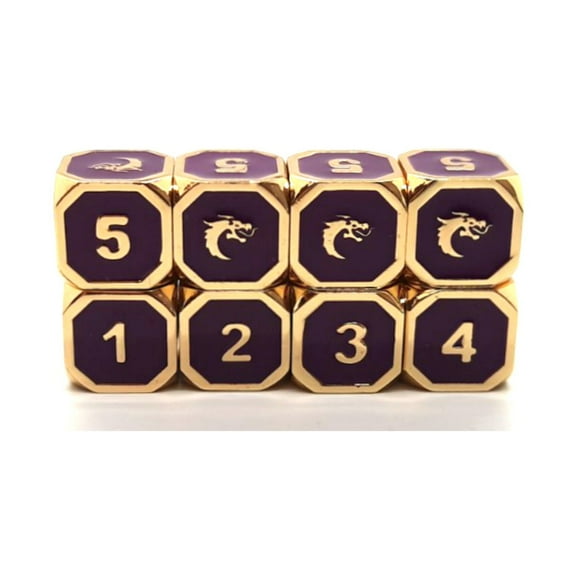 Old School Dice & Accessories d6 Set - Purple w/Gold (8) New
