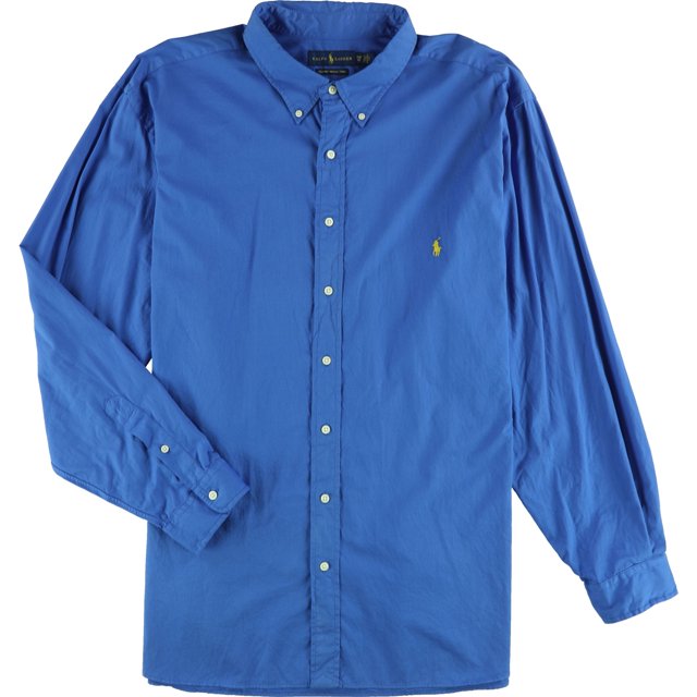 Ralph Lauren Camisa con botones de sarga de peso pluma para hombre, azul, grande 3X
