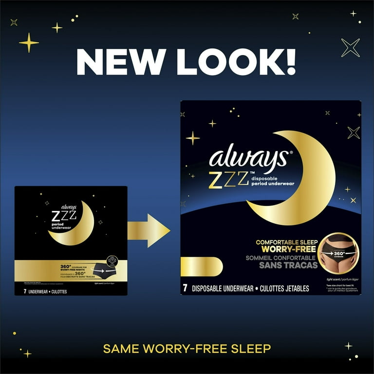 Always ZZZ Overnight Disposable Period Underwear Size L, 14 Count