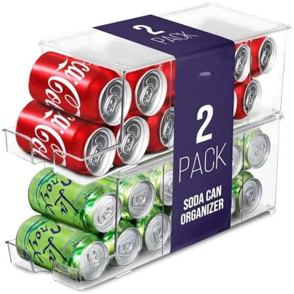 Soda Can Organizer & Soda Can Dispenser for Refrigerator - Fridge Organizer & Stackable Drink Organizer for Fridge or Refrigerator - Holds 12 Cans Each, BPA Free - 2 Pack