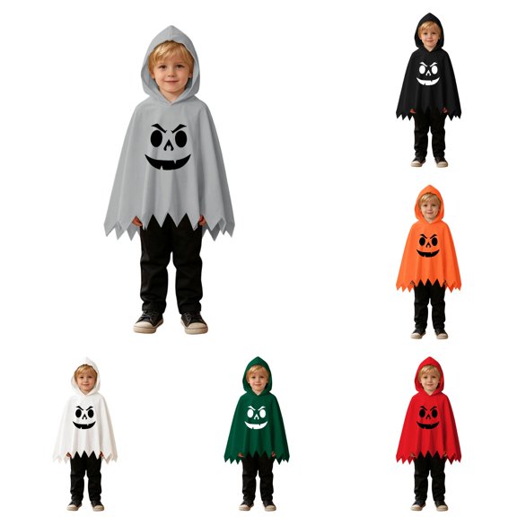 RMGVDSD Boys Halloween Ghost Costume Poncho Cape Hooded Tops And Pants Set Ghost Face Print Kids Halloween Dress Up Outfit Fall Clothes 9-12 Months