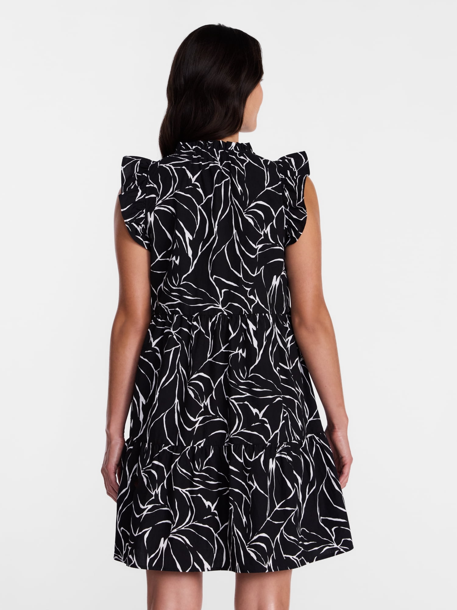 Time and Tru Women's and Women's Plus Cotton Mini Dress with Flutter Sleeves, Sizes XS-4X