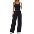 thumbnail image 3 of Women's 2 Piece Lounge Set Spring Outfits - Camisole Top & Wide Leg Pants Black XL, 3 of 9