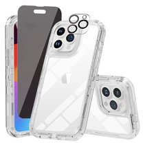 TASHHAR for iPhone 15 Case with Privacy Screen and Lens Protector 3 in 1 Reinforced Bumper Shockproof Non-Yellowing Crystal Clear Case iPhone 15 6.1 inch 2023 Phone