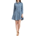 thumbnail image 2 of Vestido de camisa de mezclilla de manga larga por encima de la rodilla para mujer con cinturón M gris claro azul, 2 of 7