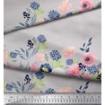 thumbnail image 2 of Soimoi Gray Japan Crepe Satin Fabric Ranunculus & Chrysanthemum Floral Printed Craft Fabric by the Yard 44 Inch Wide, 2 of 3