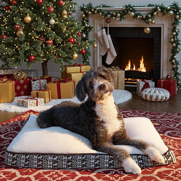 Vibrant Life Large Deluxe Gusset Pillow Dog Bed, Brown Chic Cabin