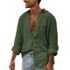 thumbnail image 2 of pstuiky manga larga para hombre, Camisa de lino con botones y solapa de manga larga para hombre Tops casuales para hombres xxl, 2 of 6