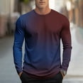 thumbnail image 2 of Men's Long Sleeve Gradient T Shirt Casual Crewneck Casual Pullover Tops Dark Blue L, 2 of 5