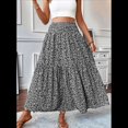 thumbnail image 4 of Falda Midi de Cintura Alta Elástica para Mujer, Informal, de Verano, , con Volantes, Estampado Floral, Corte A. Flor Negra L, 4 of 8