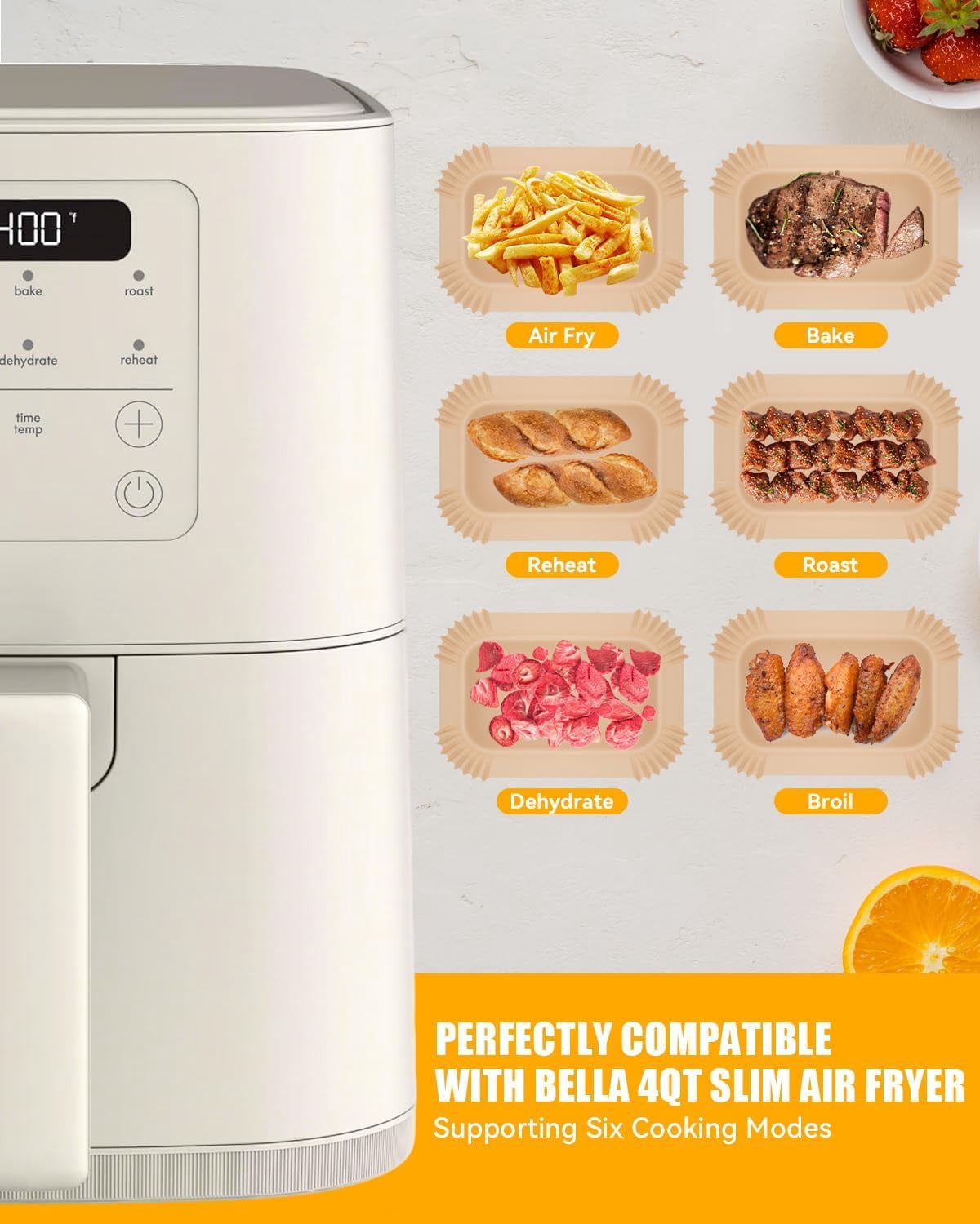 130PCs Liners for bella 4Qt Slim Air Fryer(3.3lb Capacity), Rectangular Airfryer Disposable Parchment Paper Liner, Non-Stick Food-grade Air-Frier Accessories Rectangle Free of Bleach