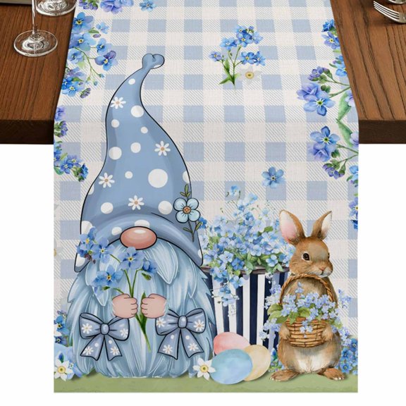 Table Runners 72 Inches Long Dress Scarves, Easter Farmhouse Kitchen Table Runner, Coffee Tablerunners, Spring Blue Gnomes Rabbit Eggs Floral Buffalo Plaid 16x72 Inch