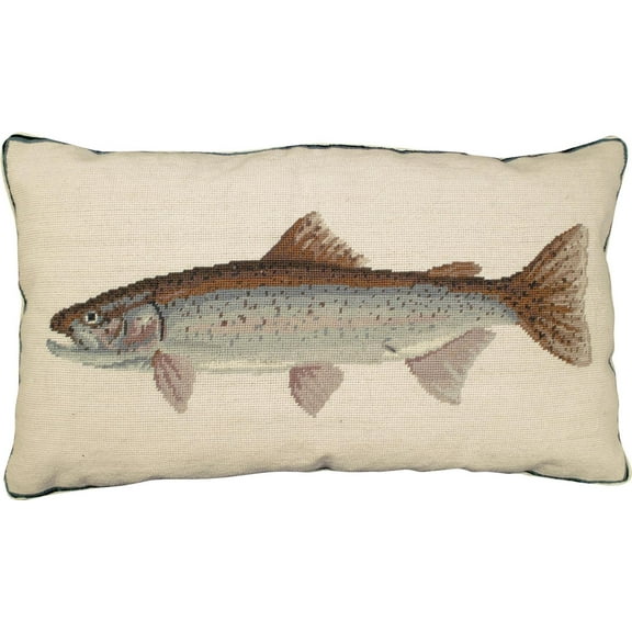 Throw Pillow Needlepoint Rainbow Trout Fish 16x28 28x16 Blue Olive Green