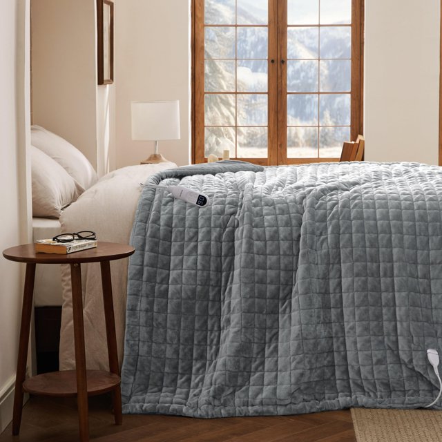Manta Eléctrica Bedsure Talla Twin Acolchada con Calefacción Gris
