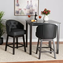 Baxton Studio Theron Mid-Century Transitional Black Faux Leather and Espresso Brown Finished Wood 2-Piece Swivel Counter Stool Set