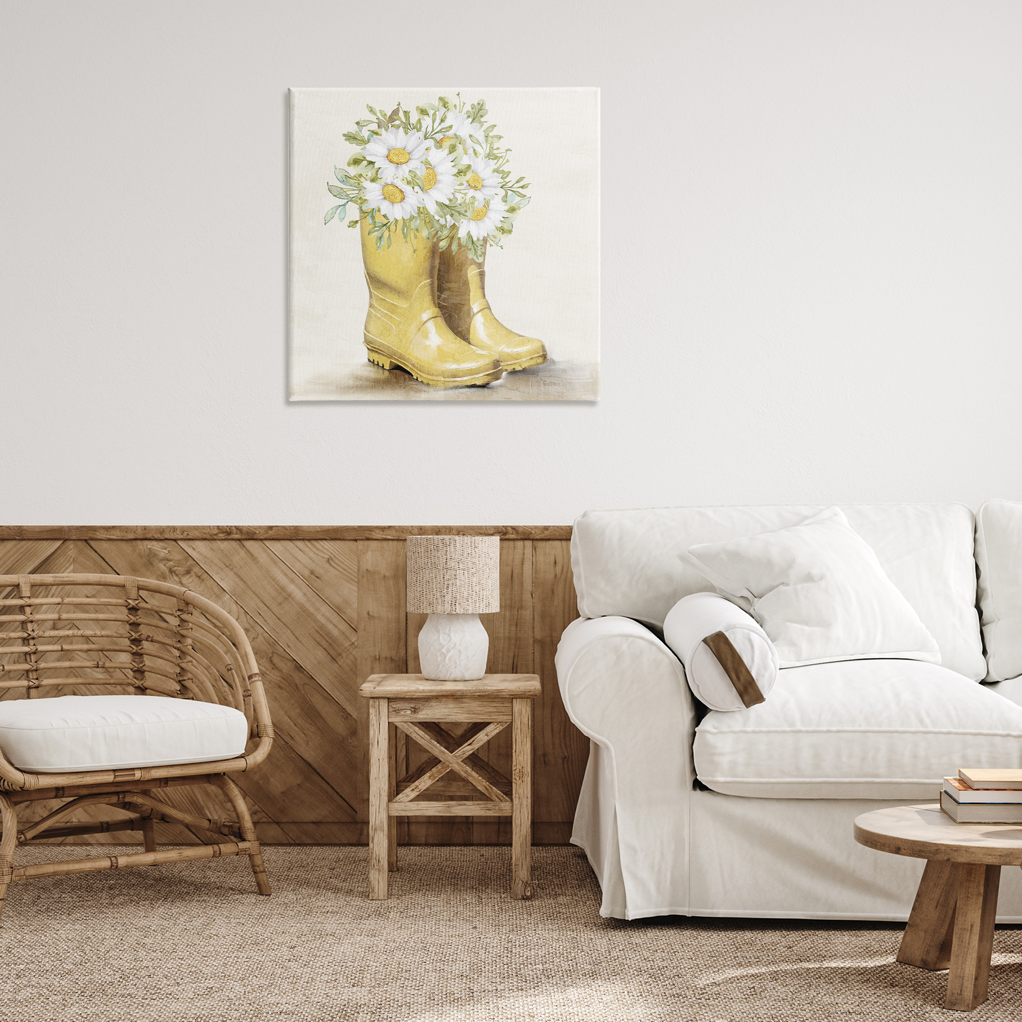 Stupell Industries Sunny Garden Boots Botanical & Floral Painting Gallery Wrapped Canvas Art Print Wall Art, 30 x 30