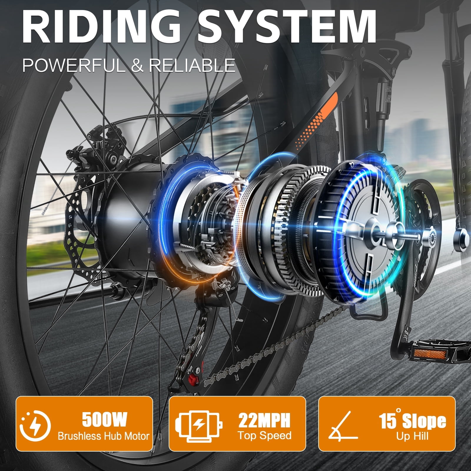 Elifine 26"x4" Folding Fat Tire Electric Bike, Full Suspensions, 500W Ebike, 5 Riding Modes, 48V 10.4Ah Battery, 21 Speed, LCD, All Terrain E Bike for Adult UL2849