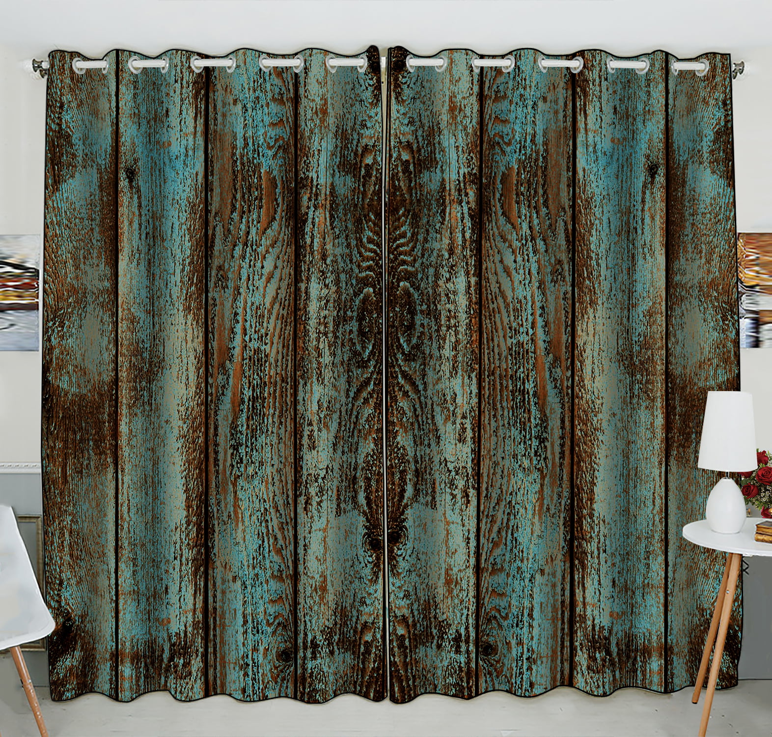 3D Curtain Blockout Drapes Fabric Retro Rustic Gray Wood Door Photo Print Window 