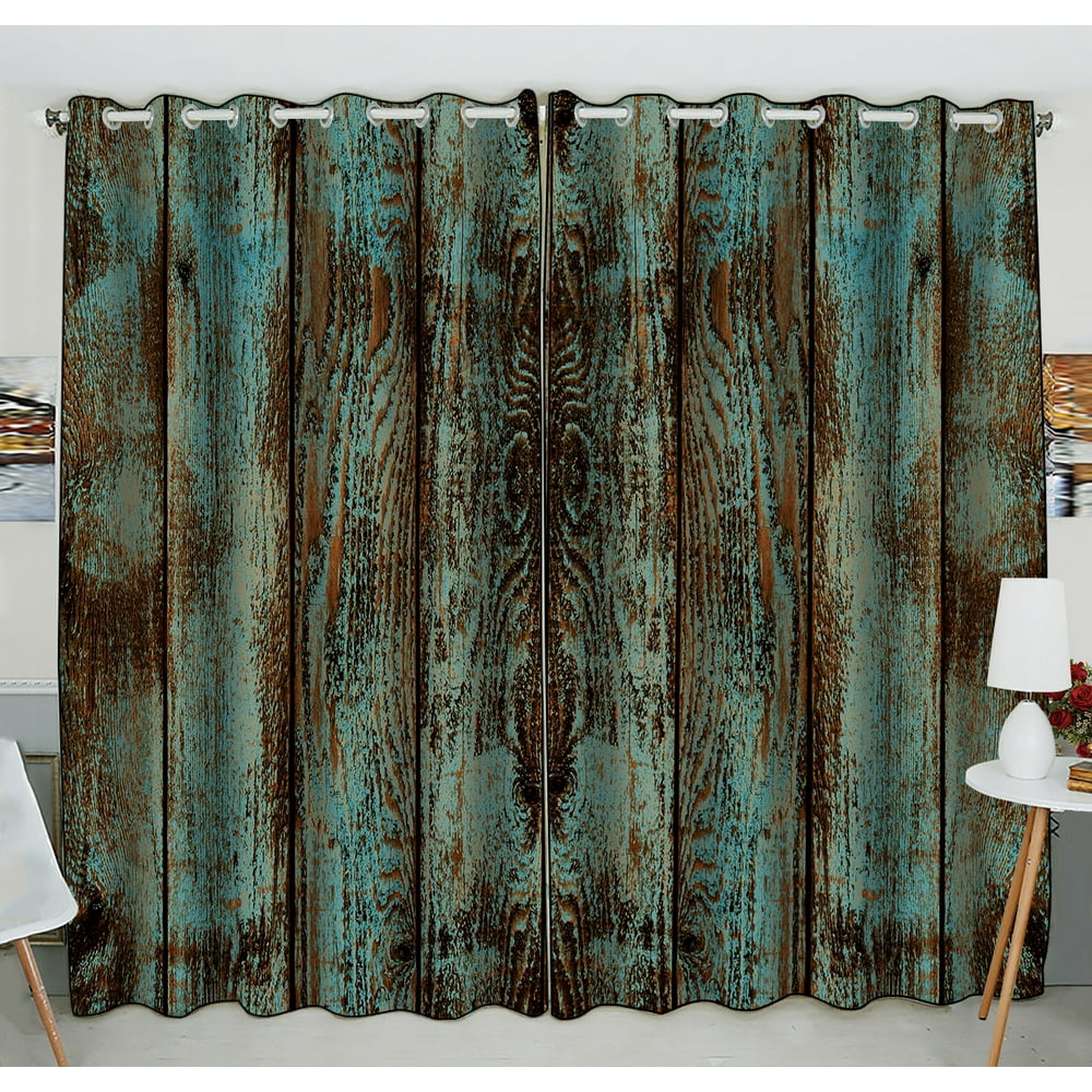 GCKG Wood Printed Window Curtain,Vintage Rustic Old Barn Wood Printed