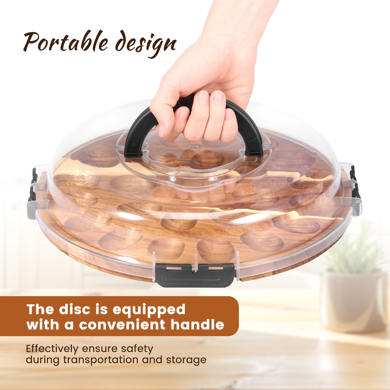 Tcwhniev Deviled Egg Container with Lid, 24 Slot Wooden Deviled Egg Tray & Carrier, Portable Egg Storage Platter for Party, Kitchen & Home Use