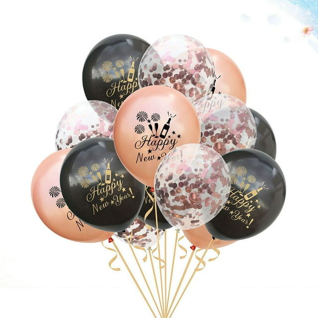 WRISTBIQUE 15Pcs Assorted Color Latex New Year Balloons Set with Printing and Confetti for Party Decor