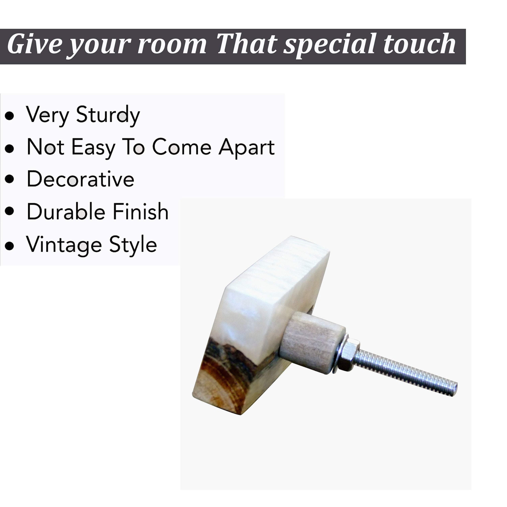 Perilla Home Set of 6 Rectangle MOP Wooden Cabinet Knobs Decorative Antique Knobs for Home Kitchen Cabinet Hardware Cupboard Door Dresser Wardrobe and Drawer Pull Handle